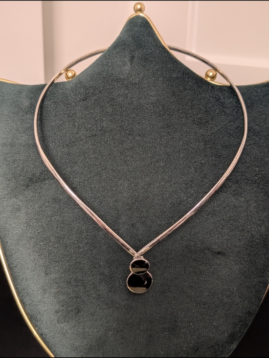 Silver Choker Necklace With Black Onyx - Picture 3 of 15